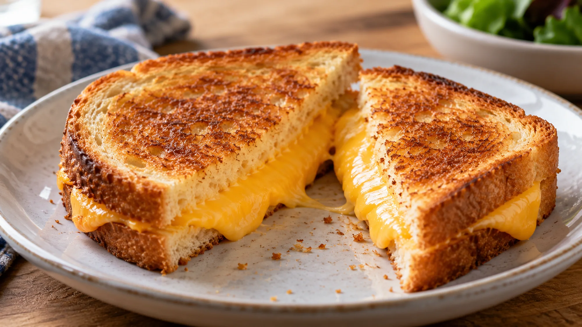 Golden grilled cheese sandwich with smooth melted American cheese filling