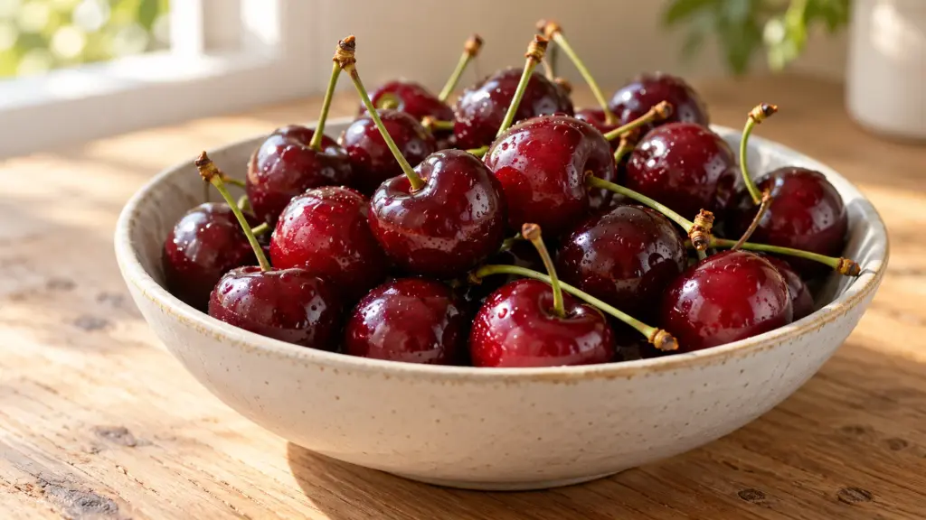 Are cherries good for you? Ripe sweet cherries in a ceramic bowl