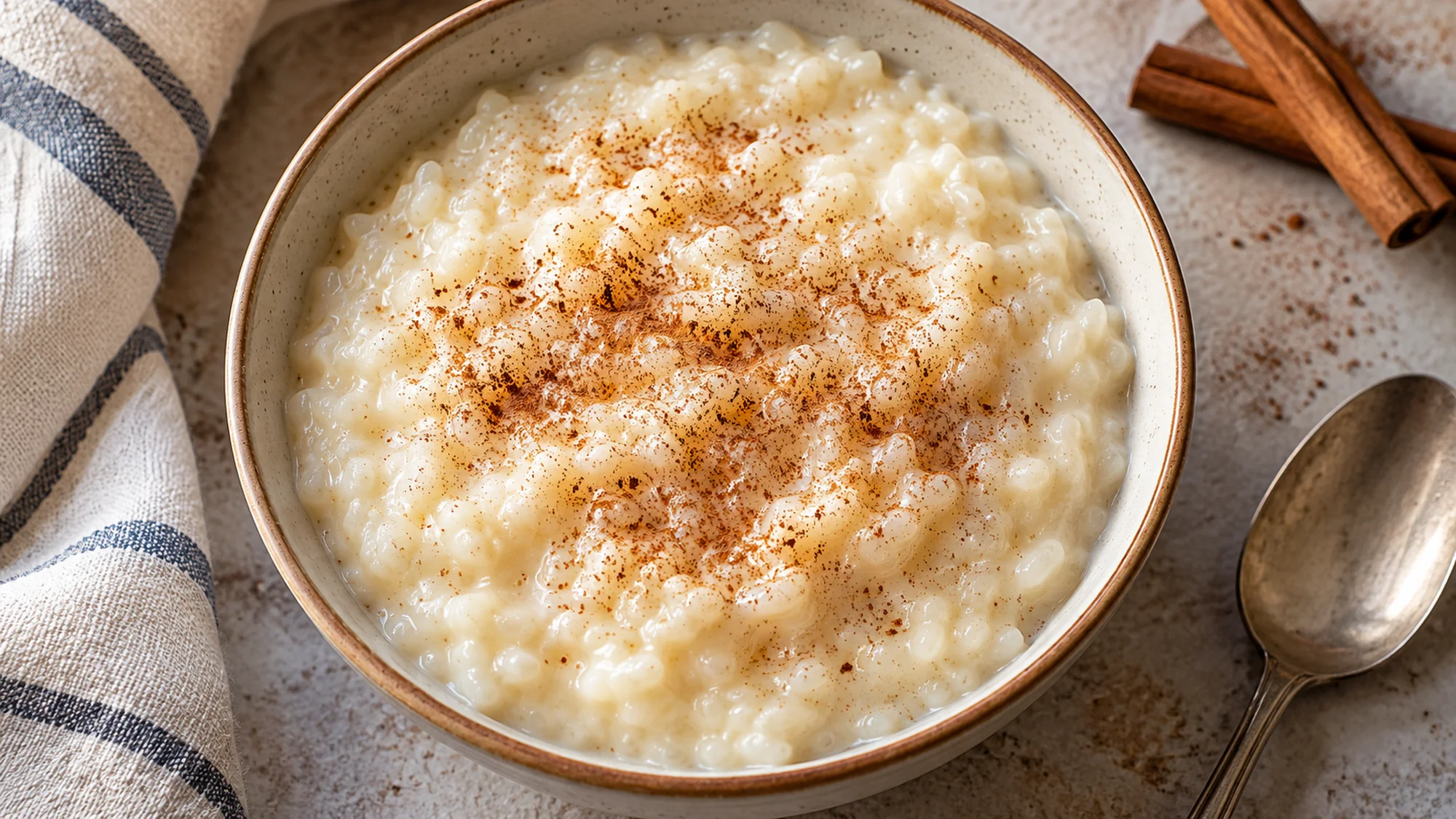 Arroz con leche showing tender rice grains