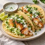 Baked cod tacos served with lime yogurt