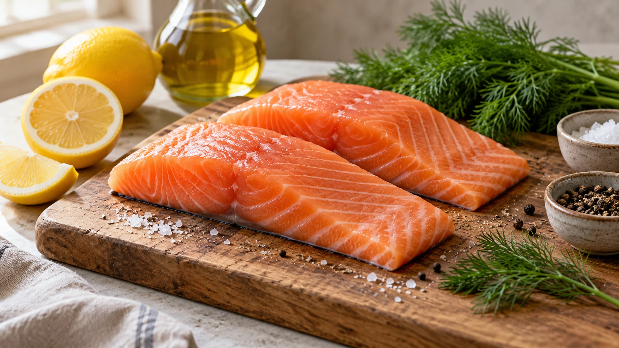 Fish, lemon, dill and olive oil for the best way to cook salmon in the oven