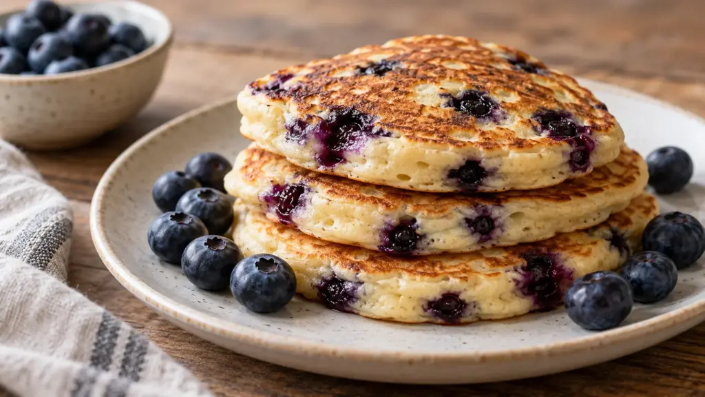Blueberry tofu pancakes with fresh blueberries