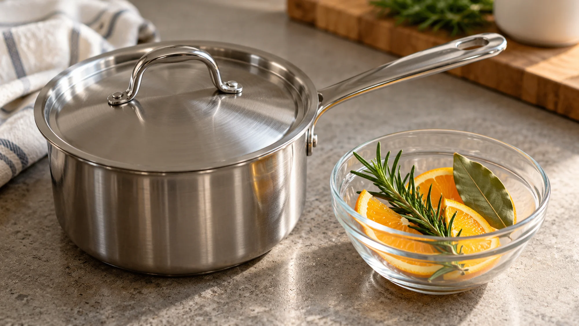 Brine for turkey preparation with a covered saucepan and citrus herbs