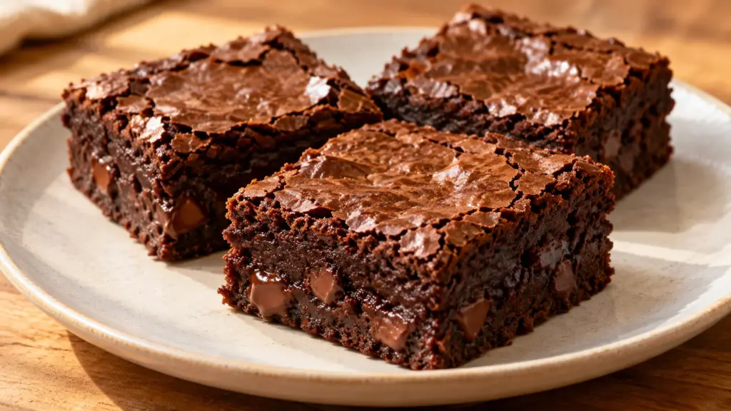 brownie squares with crackly tops and dense chocolate centers