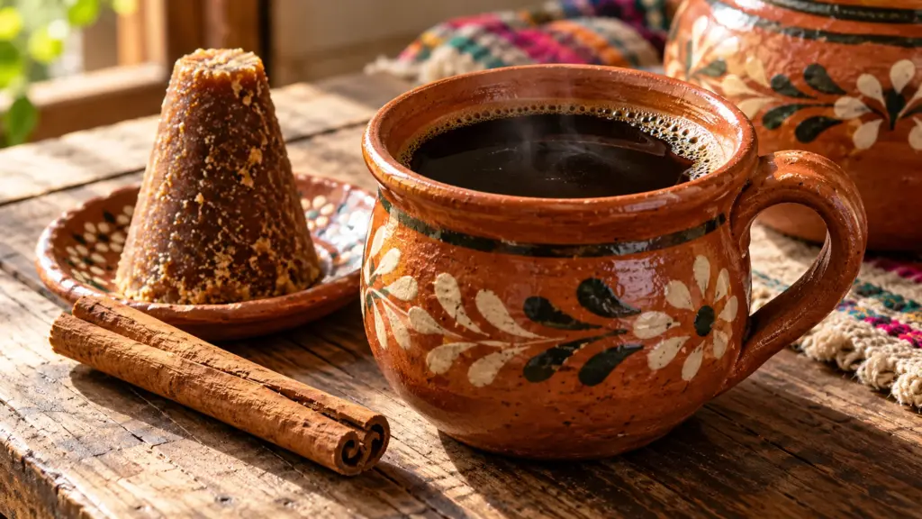 Café de olla served black with cinnamon and piloncillo