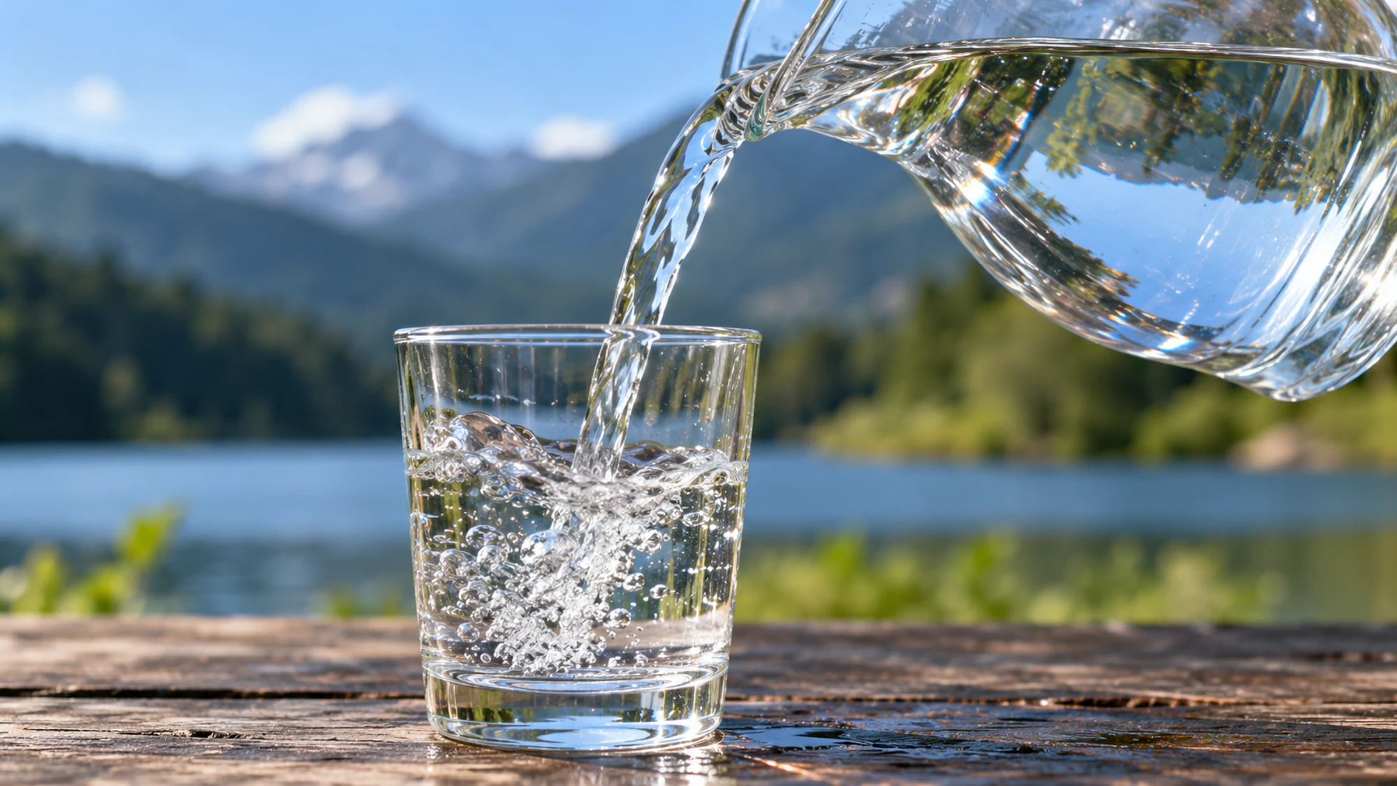 Clear water poured into a drinking glass