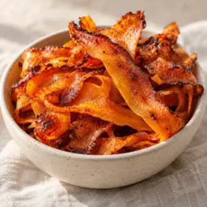 Carrot bacon with smoky seasoning in a small bowl