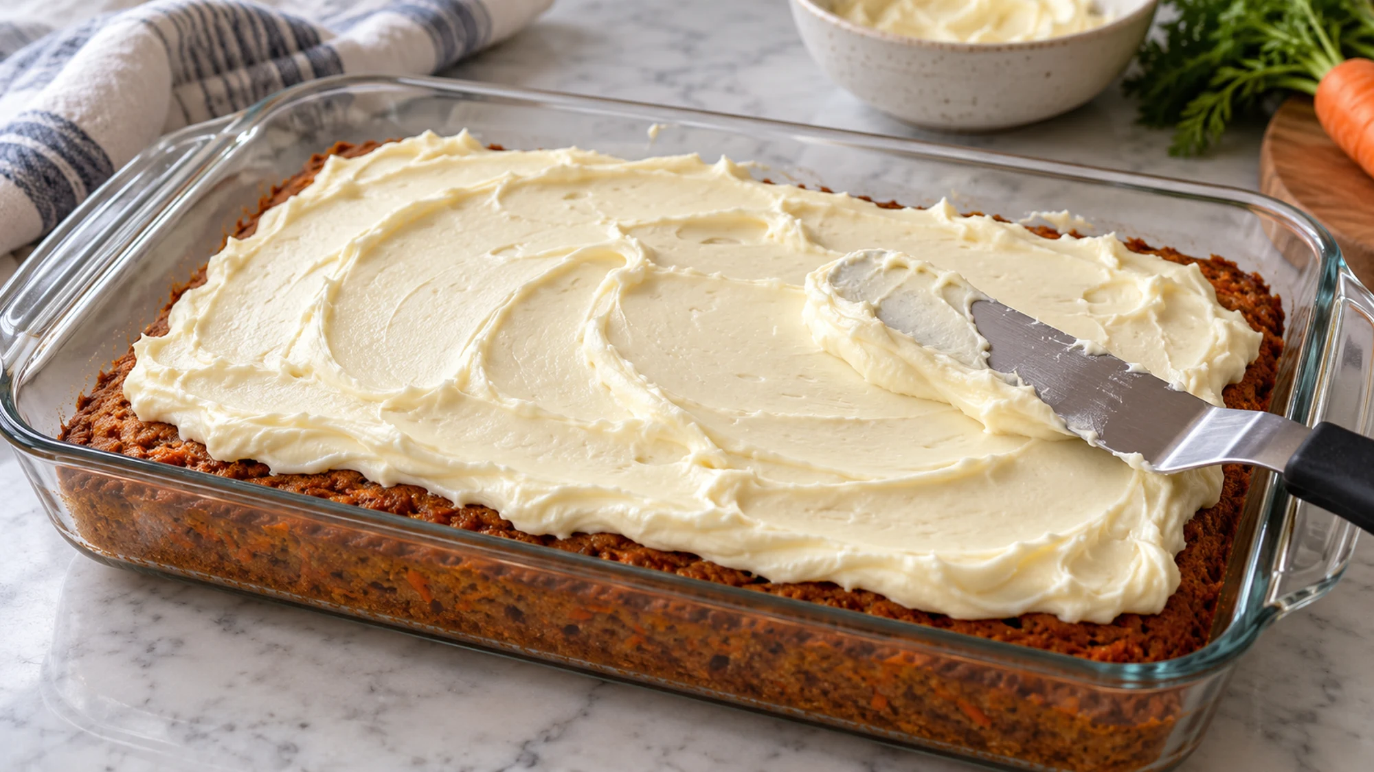 Carrot cake with a thin layer of cream cheese frosting