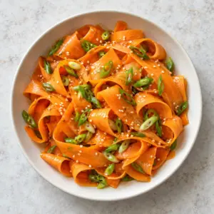 Carrot ribbon salad with ginger sesame dressing