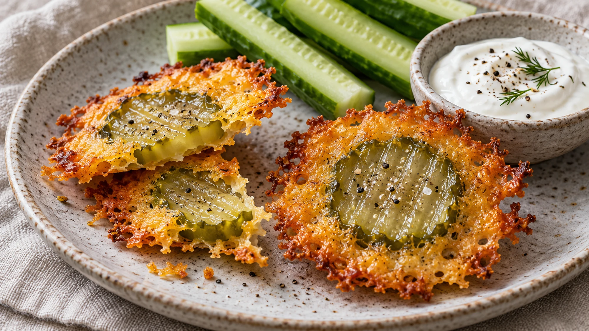 cheesy pickle chips served in a small portion