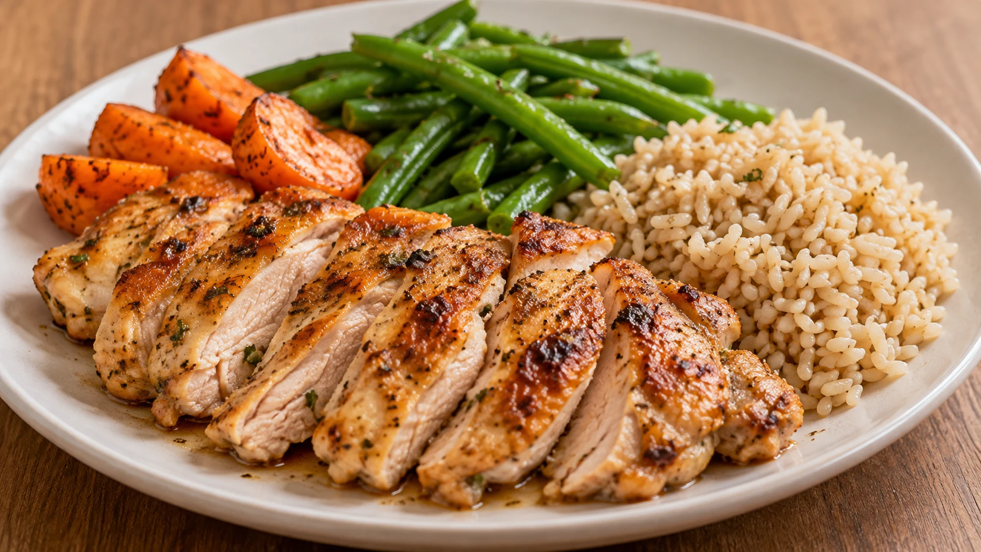 Chicken thigh nutrition meal with vegetables and brown rice