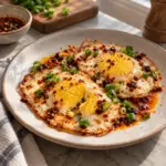 Chili oil eggs with fully cooked yolks and a spicy finish
