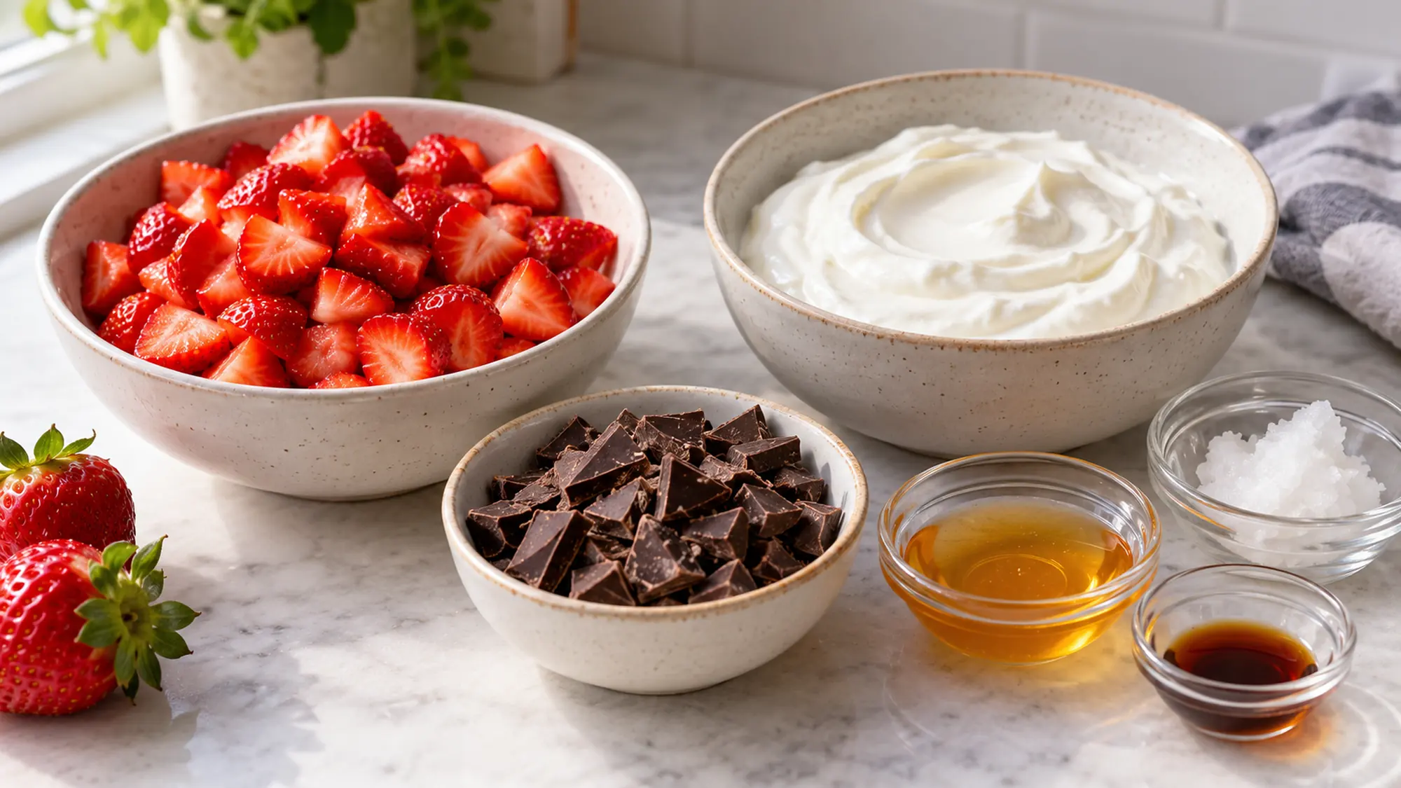 Chocolate strawberry yogurt clusters ingredients before mixing