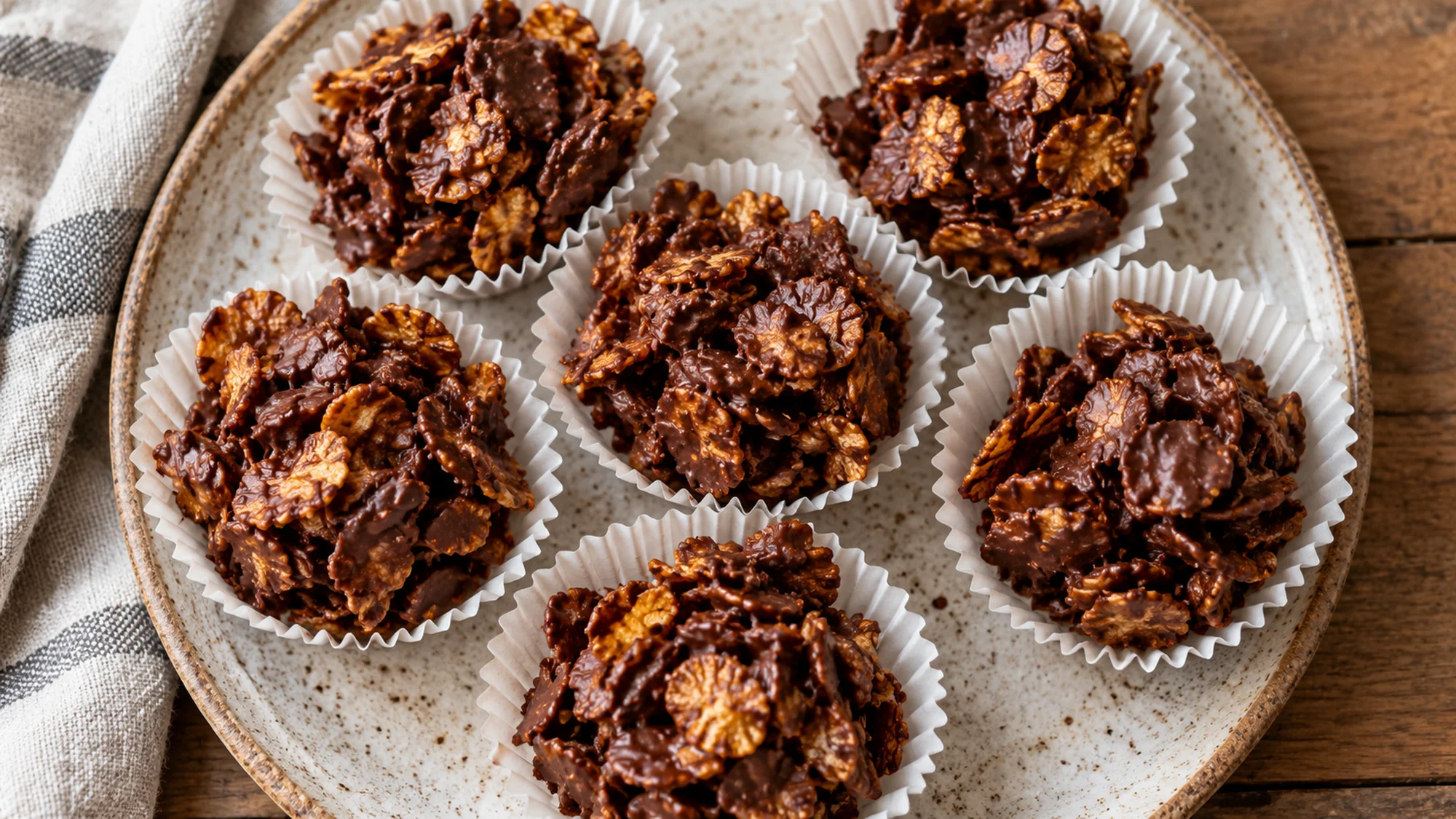 Cornflake cakes showing the crisp chocolate-coated flakes