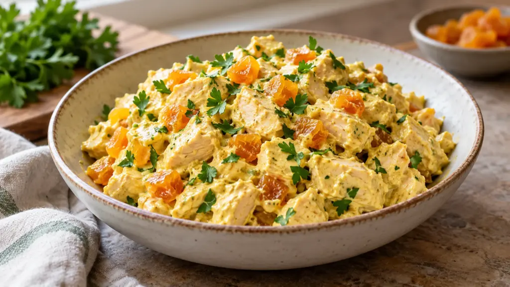 Curried chicken and apricot in this coronation chicken recipe
