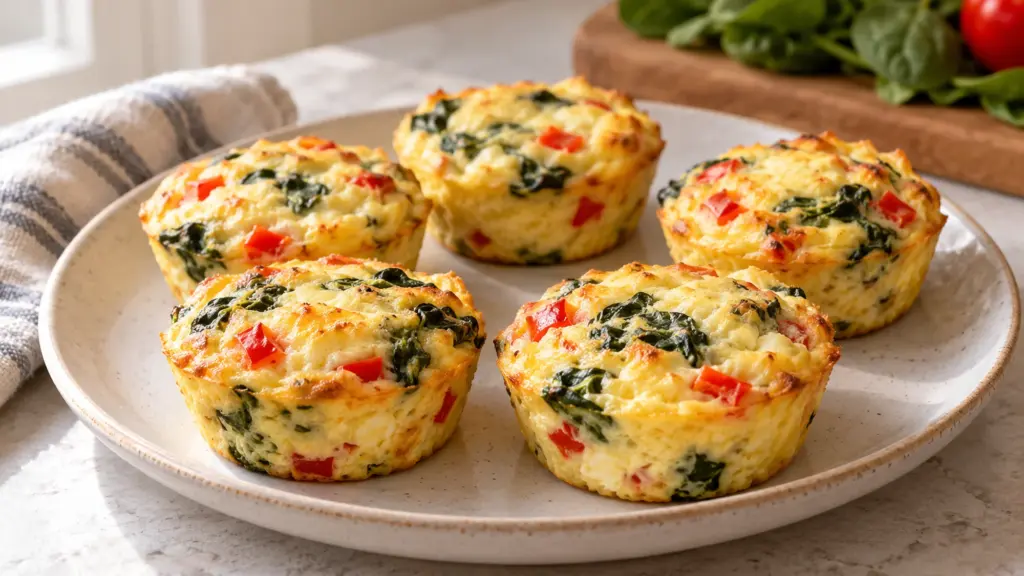 Cottage cheese egg bites with spinach and red pepper