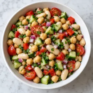 Dense bean salad with chickpeas, white beans and lemon dressing