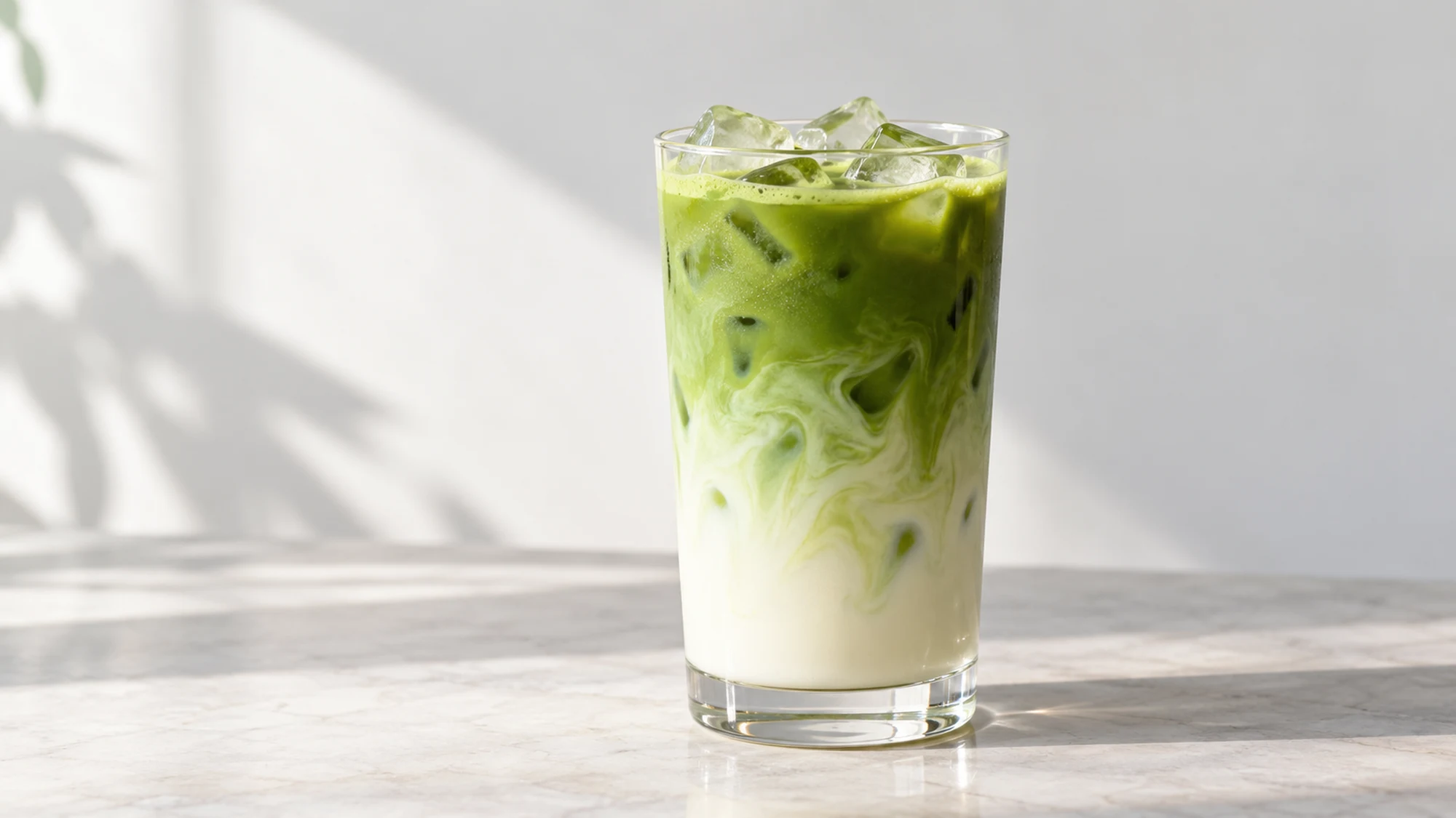 Iced matcha latte showing that milk does not remove caffeine from matcha