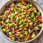 edamame crunch salad with cucumber and roasted peanuts, overhead