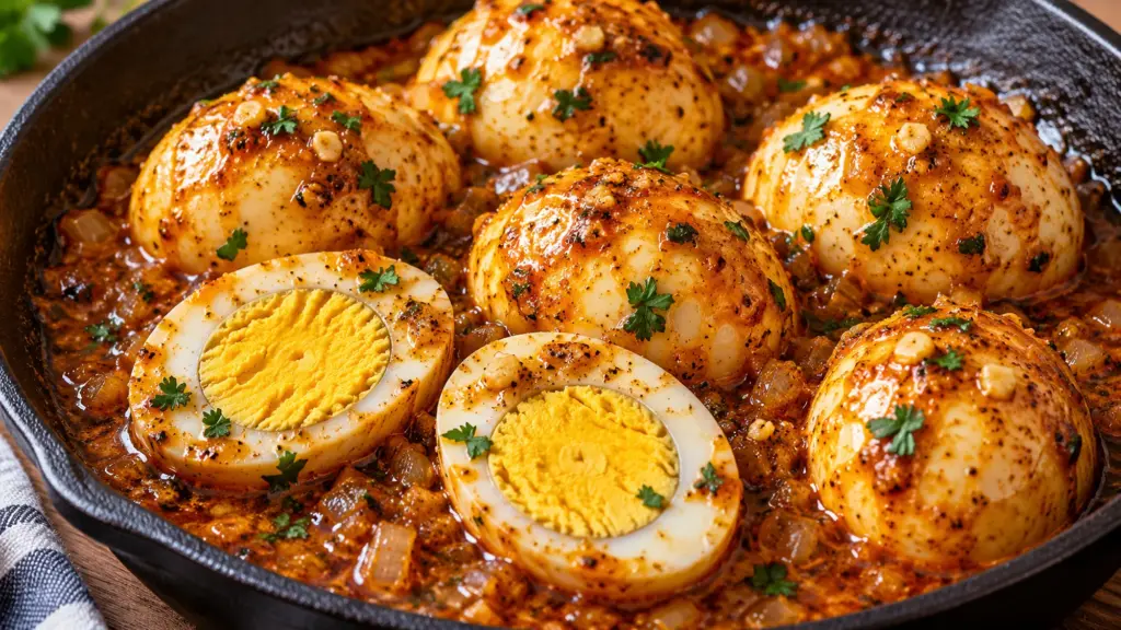 egg boil in Cajun garlic butter with fully set yolks