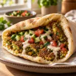Falafel smash pita folded with vegetables and tahini sauce