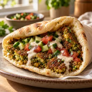 Falafel smash pita folded with vegetables and tahini sauce