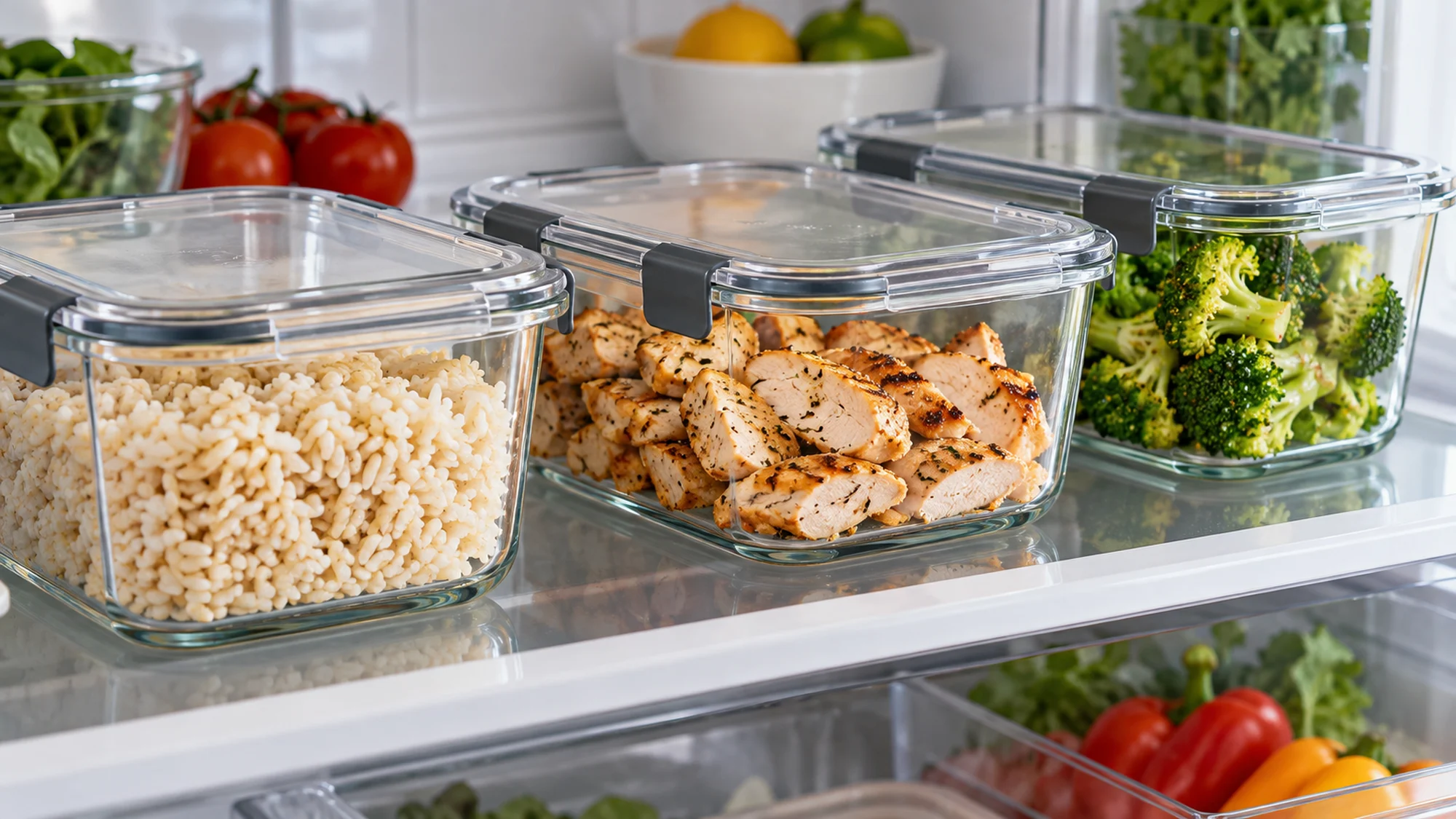 Refrigerated cooked chicken, rice and broccoli for family meal plans