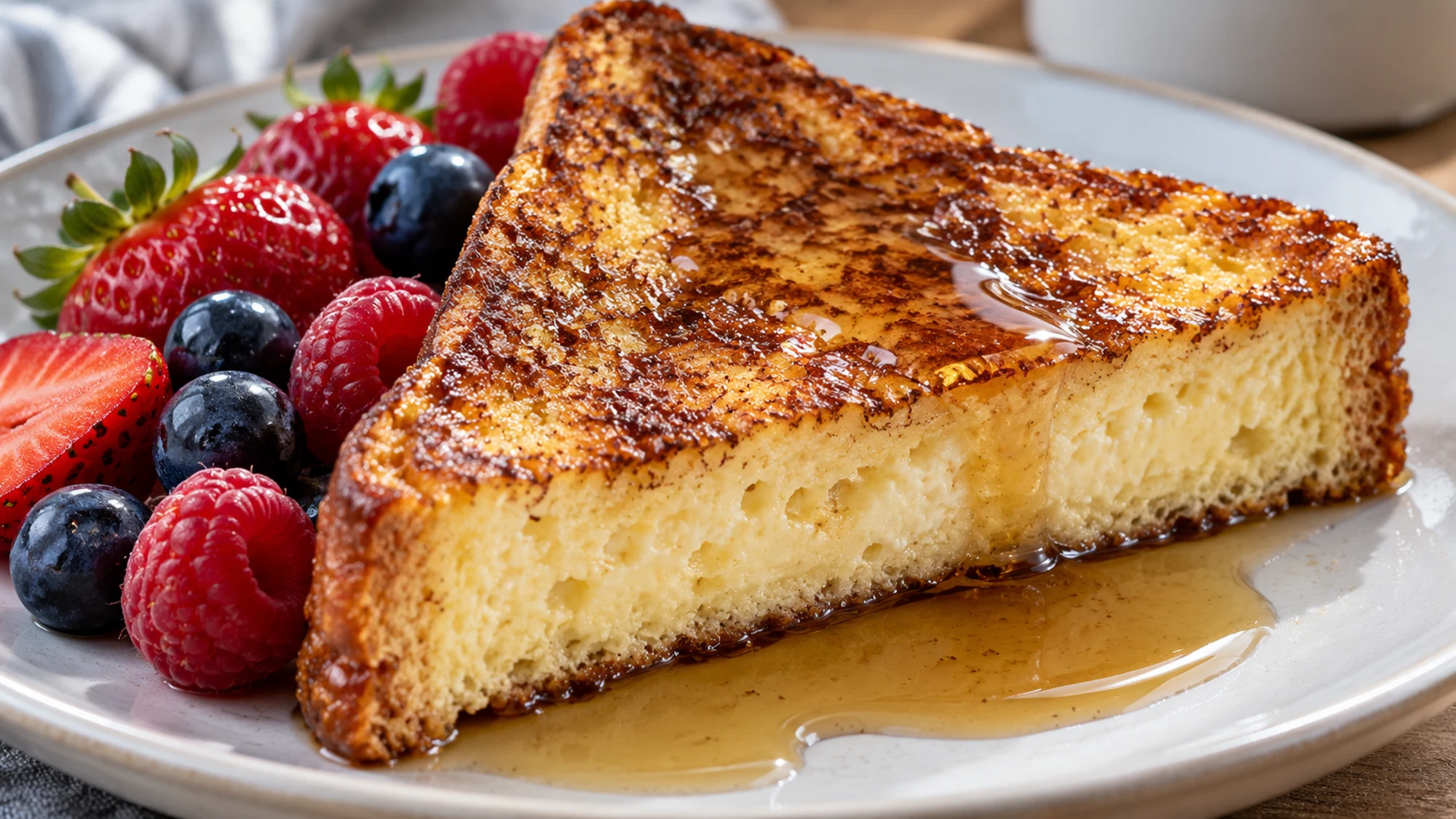 French toast cut to show the tender cooked center