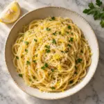 frozen lemon pasta with yellow zest and Parmesan, overhead