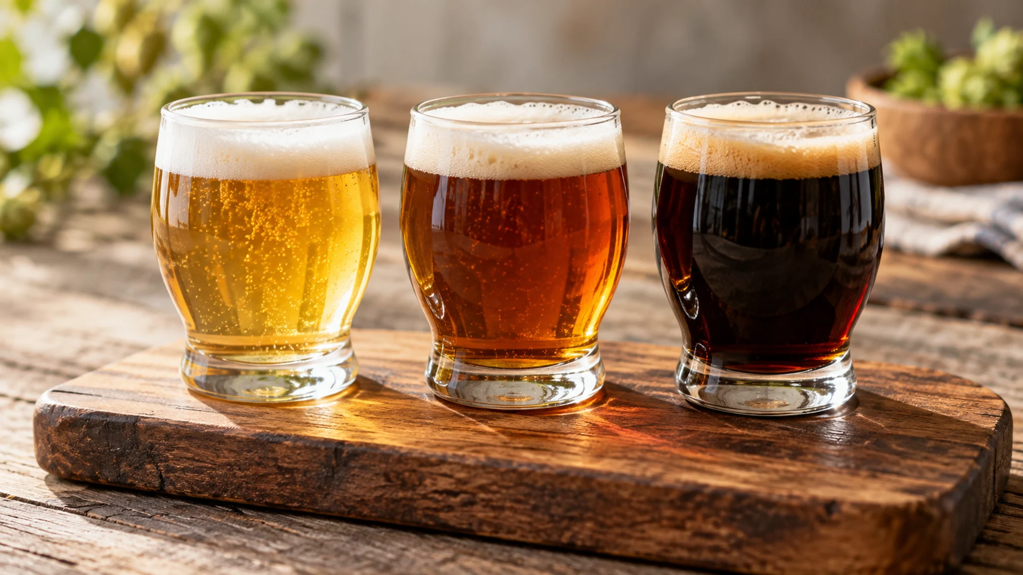 Pale, amber and dark gluten free ale styles in glasses