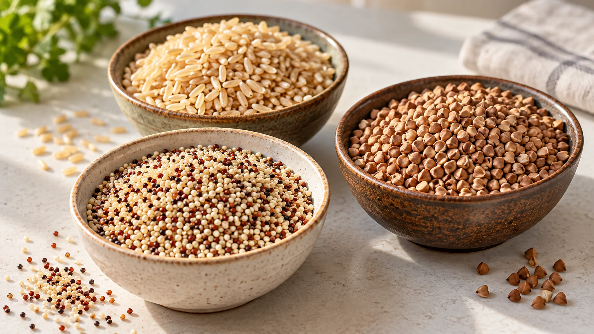 Rice, quinoa and buckwheat for gluten-free foods and snacks