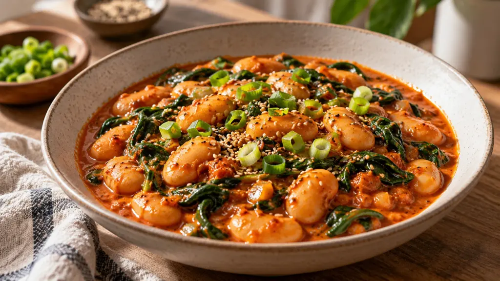 gochujang butter beans ready to serve