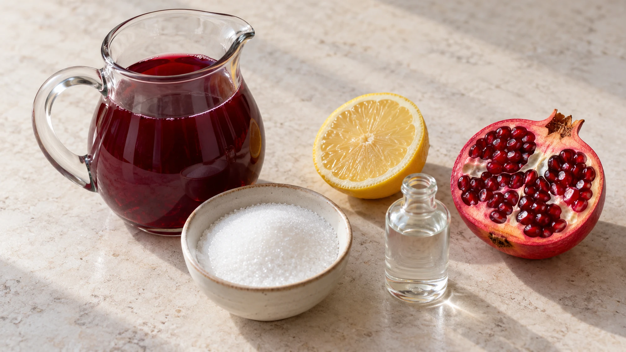 Pomegranate juice, sugar, lemon and floral water for grenadine