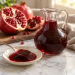 Dark pomegranate grenadine in a small pitcher and spoon