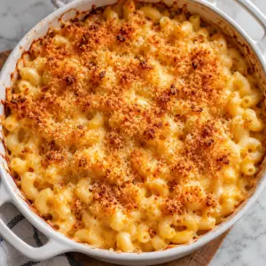 The homemade mac and cheese recipe baked beneath a thin panko topping