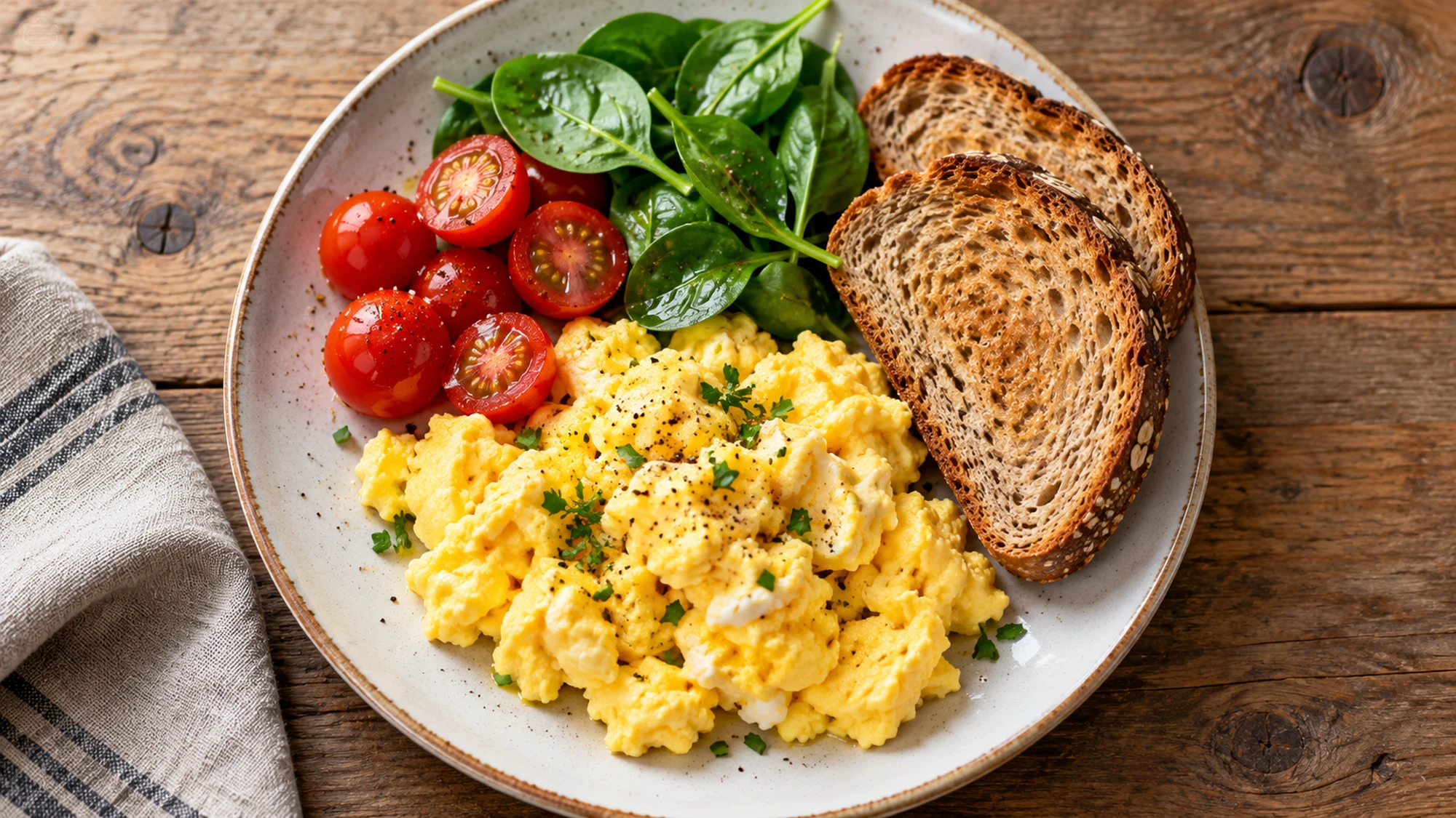 How much protein in an egg: scrambled eggs with toast and vegetables