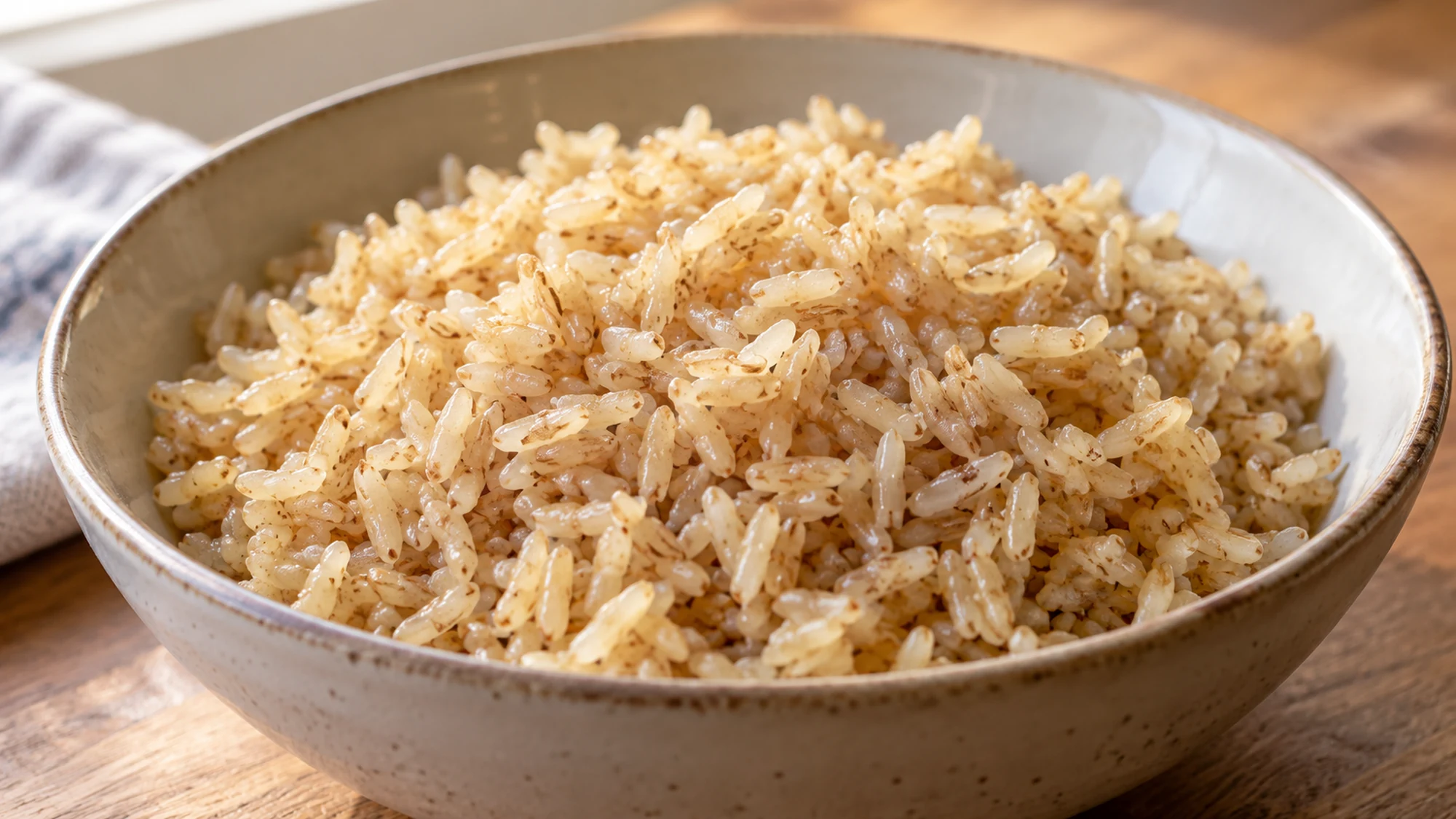 Tender grains with visible bran illustrating how to cook brown rice