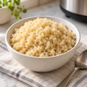 Plain quinoa showing the result of how to cook quinoa in a rice cooker