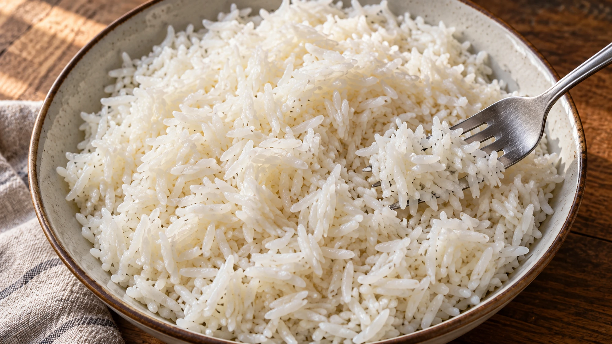 Close view of separate white grains illustrating how to cook rice