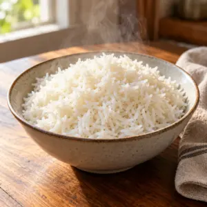 A bowl of plain white rice for the how to cook rice recipe