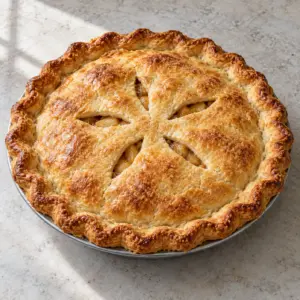 Golden double-crust apple pie with steam vents