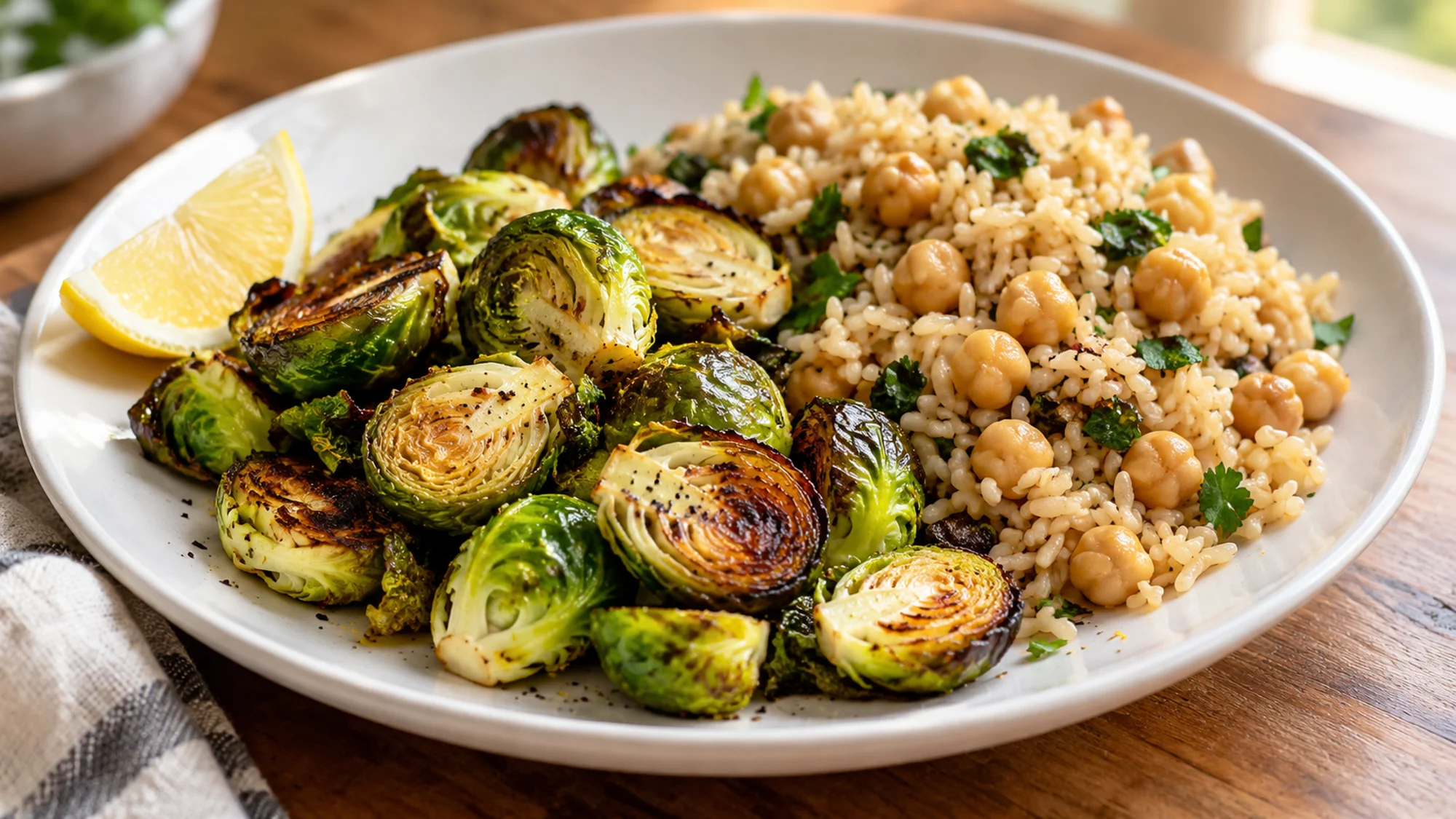 How to roast Brussels sprouts for a rice and chickpea bowl