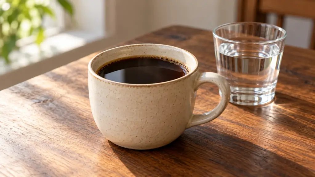 Is coffee bad for you? Black coffee beside a glass of water