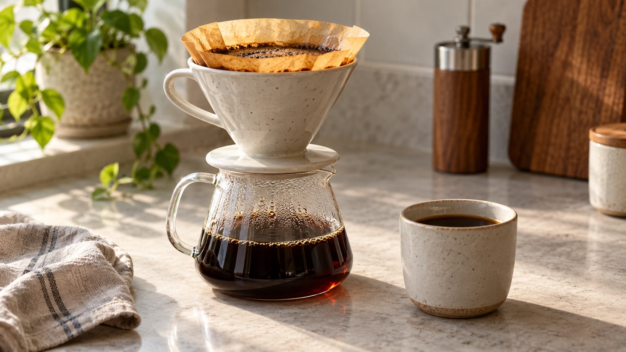 Is coffee bad for you? Paper-filter coffee brewing in a glass carafe