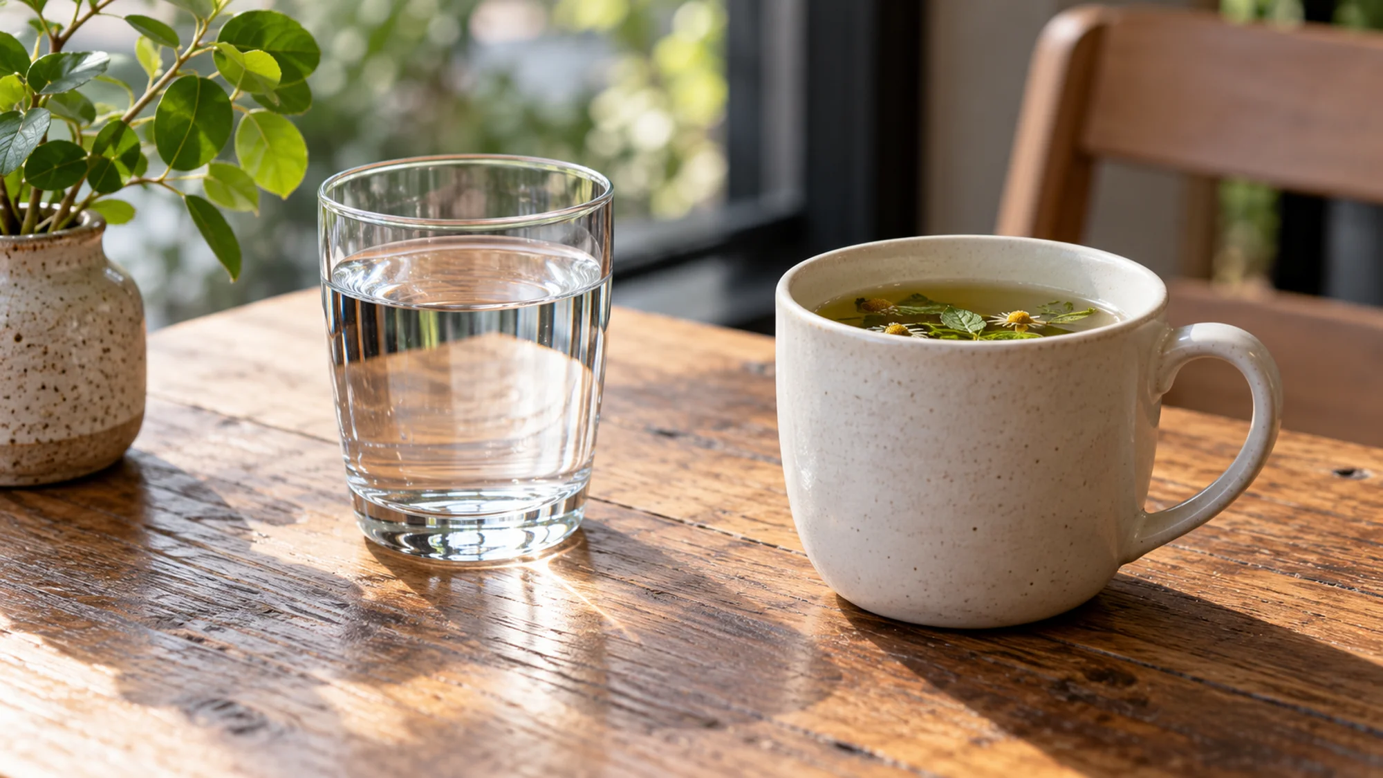 Herbal tea and plain water as drinks without kava