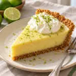 Key lime pie recipe slice topped with whipped cream and lime zest