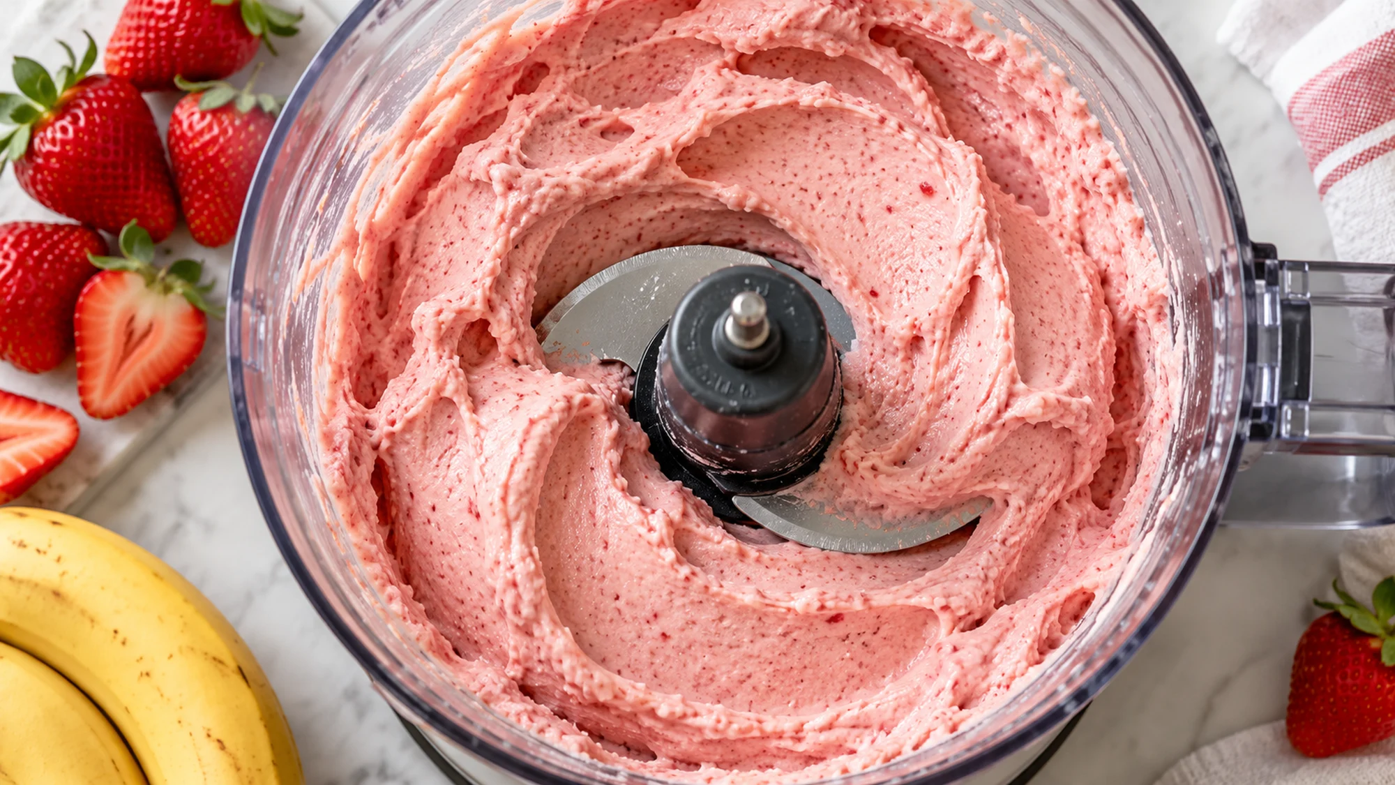 Low calorie ice cream blended smooth in a food processor