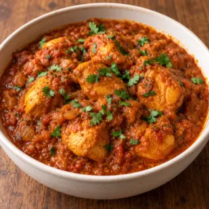 Chicken madras recipe in a cream bowl