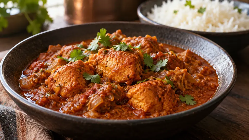 Chicken madras recipe with red tomato sauce