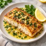 Mahi mahi recipe plated with lemon garlic butter